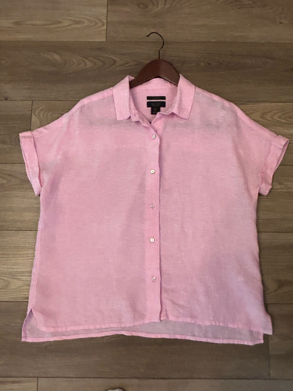 Rachel Roy 100% Linen Pink Button Front Short Sleeve Shirt Medium